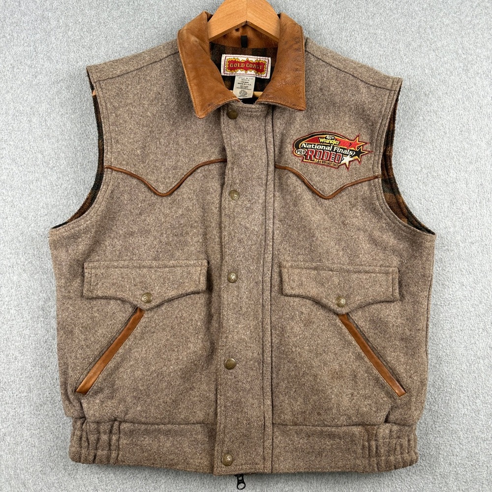 VTG Schaefer Gold Coast Vest Men M Brown 2003 Wrangler National Finals Rodeo USA